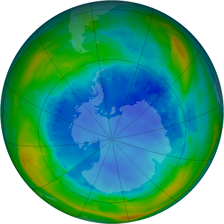 Antarctic ozone map for 06 August 2001